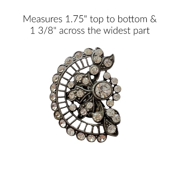 Antique & Clear Crystal Fan Shaped Clip on Earrings - Picture 3 of 5